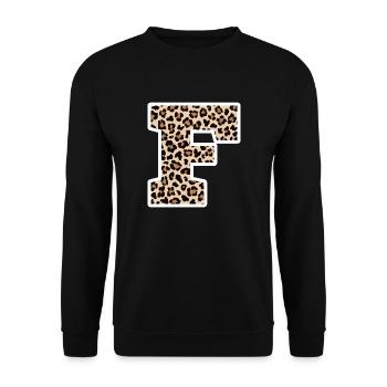 lettre F motif léopard -idée cadeau d’anniversaire - Sweat-shirt Unisexe - noir - Devant - Alina (178cm) & Michal (187cm)