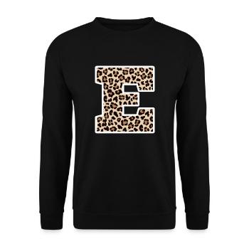 lettre E motif léopard -idée cadeau d’anniversaire - Sweat-shirt Unisexe - noir - Devant - Alina (178cm) & Michal (187cm)