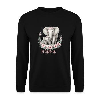 Mama Heart Floral Wreath Elephant Baby Shower - Unisex Pullover - Schwarz - Vorne - Alina (178cm) & Michal (187cm)