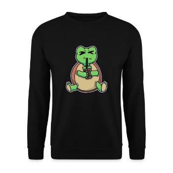 Bubble Tea Drinking Sea Turtle Anime Kawaii - Unisex Sweatshirt - black - Front - Alina (178cm) & Michal (187cm)
