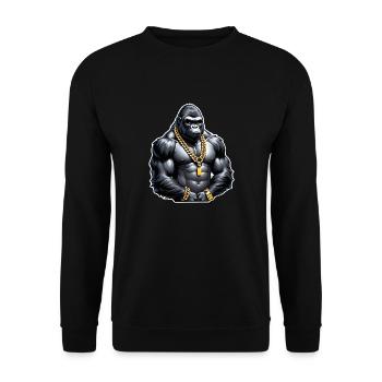 Gorilla mit Goldkette - Unisex Pullover - Schwarz - Vorne - Alina (178cm) & Michal (187cm)