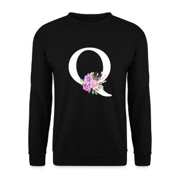 Purple Floral Letter Q - Unisex Sweatshirt - black - Front - Alina (178cm) & Michal (187cm)