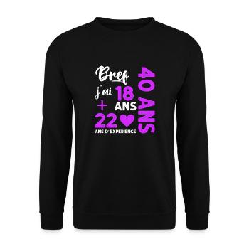Bref j' ai 40 ans humour 40 ème anniversaire - Sweat-shirt Unisexe - noir - Devant - Alina (178cm) & Michal (187cm)
