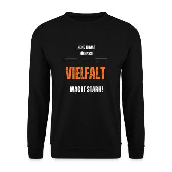 Keine Heimat für Hass. Vielfalt macht stark! - Unisex Pullover - Schwarz - Vorne - Alina (178cm) & Michal (187cm)