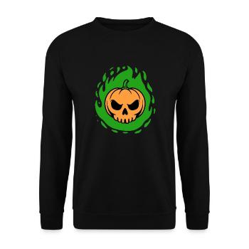 Pumpkin Skull in Green Flames - Unisex Sweatshirt - black - Front - Alina (178cm) & Michal (187cm)