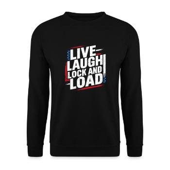 Power für Frauen – "Live Laugh Lock And Load" - Unisex Pullover - Schwarz - Vorne - Alina (178cm) & Michal (187cm)