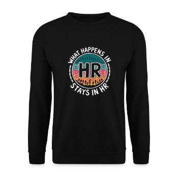 Was in HR passiert, bleibt in HR - Unisex Pullover - Schwarz - Vorne - Alina (178cm) & Michal (187cm)