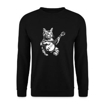 Cat Banjo Music Cottagecore - Unisex Sweatshirt - black - Front - Alina (178cm) & Michal (187cm)