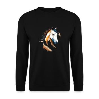 Pferd Vektor Kunst mit lebendiger Farbillustration - Unisex Pullover - Schwarz - Vorne - Alina (178cm) & Michal (187cm)
