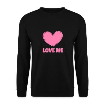 Pinkes Herz mit dem Schriftzug "LOVE ME" - Unisex Pullover - Schwarz - Vorne - Alina (178cm) & Michal (187cm)