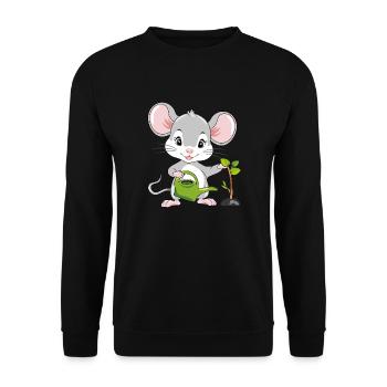 Cute little mouse is watering the plant - Unisex Sweatshirt - black - Front - Alina (178cm) & Michal (187cm)