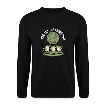 Wer hat die Frösche rausgelassen? - Niedlicher Frosch Aufkleber - Unisex Pullover - Schwarz - Vorne - Alina (178cm) & Michal (187cm)