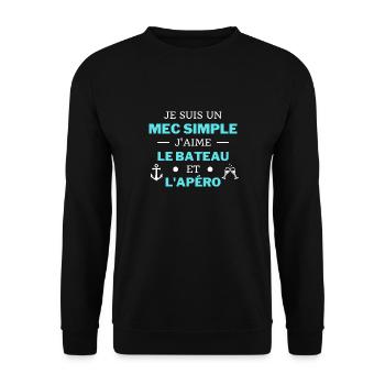 t shirt humour bateau apero mec simple cadeau noel - Sweat-shirt Unisexe - noir - Devant - Alina (178cm) & Michal (187cm)