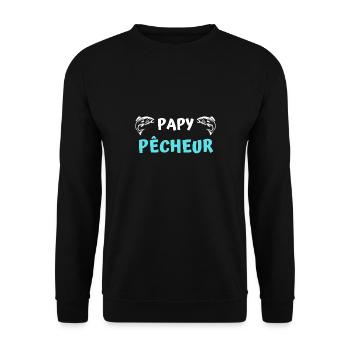 t shirt papy pecheur cadeau noel grand-père peche - Sweat-shirt Unisexe - noir - Devant - Alina (178cm) & Michal (187cm)