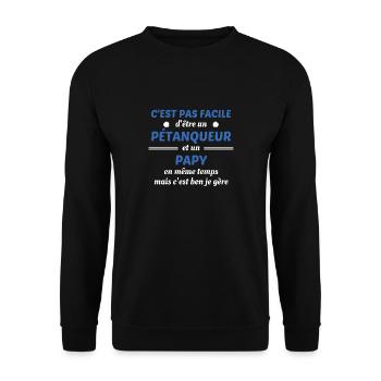 t shirt papy petanque cadeau noel grand pere - Sweat-shirt Unisexe - noir - Devant - Alina (178cm) & Michal (187cm)