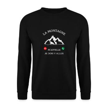 t shirt la montagne m'appelle humour randonneur - Sweat-shirt Unisexe - noir - Devant - Alina (178cm) & Michal (187cm)
