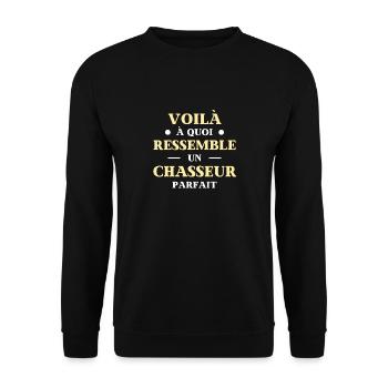 t shirt chasseur parfait humour chasse homme - Sweat-shirt Unisexe - noir - Devant - Alina (178cm) & Michal (187cm)