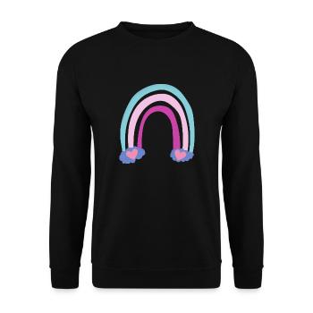 Regenbogen mit Herzen lila rosa blau, Rainbow - Unisex Pullover - Schwarz - Vorne - Alina (178cm) & Michal (187cm)