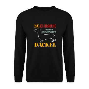 Ich brauche meine Dackel ich liebe Dackel - Unisex Pullover - Schwarz - Vorne - Alina (178cm) & Michal (187cm)