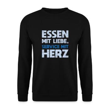 Essen Mit Liebe, Service Mit Herz - Unisex Pullover - Schwarz - Vorne - Alina (178cm) & Michal (187cm)