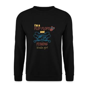 Ich bin ein Flip Flop und Fischer Mädchen - Unisex Pullover - Schwarz - Vorne - Alina (178cm) & Michal (187cm)