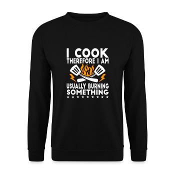 Ich Koche Also Bin Ich - Humorvolle Botschaft - Unisex Pullover - Schwarz - Vorne - Alina (178cm) & Michal (187cm)