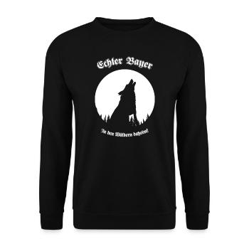 Echter Bayer - In den Wäldern daheim Wolf Mond - Unisex Pullover - Schwarz - Vorne - Alina (178cm) & Michal (187cm)