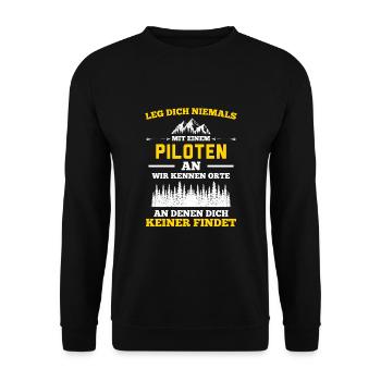 Pilot Flugzeug Fliegen Flieger Segeln Flug - Unisex Pullover - Schwarz - Vorne - Alina (178cm) & Michal (187cm)