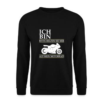 Shirt für Motorradfahrer - Zum Selbstgestalten. - Unisex Pullover - Schwarz - Vorne - Alina (178cm) & Michal (187cm)