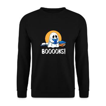 Bücher Halloween Lesen Buch Geist Bücherwurm Roman - Unisex Pullover - Schwarz - Vorne - Alina (178cm) & Michal (187cm)