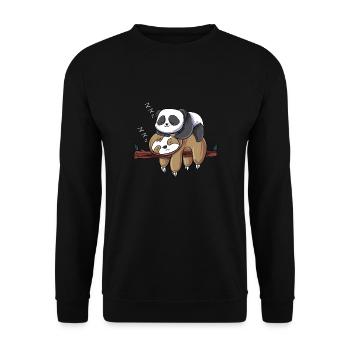 Panda Faultier Freundschaft Kawaii Chill Schlafen - Unisex Pullover - Schwarz - Vorne - Alina (178cm) & Michal (187cm)