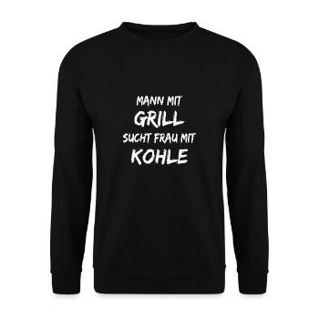 Man with barbecue is looking for woman with coal - Unisex Sweatshirt - black - Front - Alina (178cm) & Michal (187cm)
