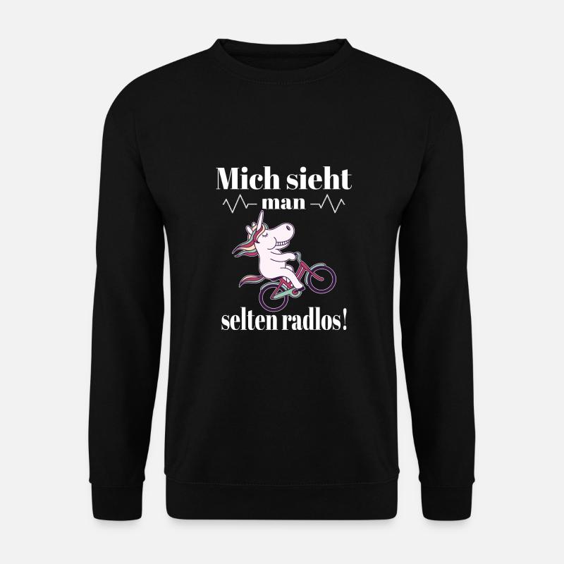 Einhorn auf einem Fahrrad mit einem Spruch - Unisex Pullover - Schwarz