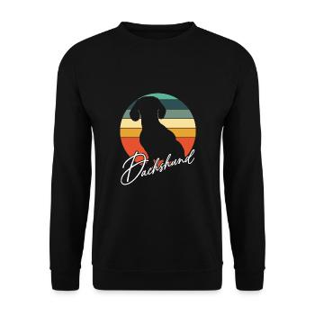 Dackelsilhouetten in Vintage Kreisfläche - Unisex Pullover - Schwarz - Vorne - Alina (178cm) & Michal (187cm)
