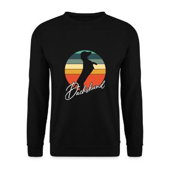 Dackelsilhouetten in Vintage Kreisfläche - Unisex Pullover - Schwarz - Vorne - Alina (178cm) & Michal (187cm)