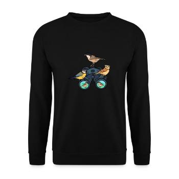 Vogelbeobachtung Vogelfreund Fernglas Ornithologe - Unisex Pullover - Schwarz - Vorne - Alina (178cm) & Michal (187cm)