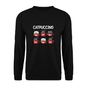 Catpuccino Kawaii Katze Kaffee Anime Otaku - Unisex Pullover - Schwarz - Vorne - Alina (178cm) & Michal (187cm)
