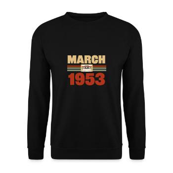 70th birthday March Born in 1953 Gift idea - Unisex Sweatshirt - black - Front - Alina (178cm) & Michal (187cm)