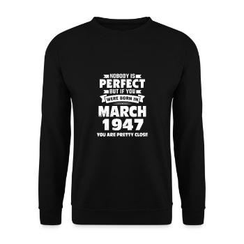 76e anniversaire Mars Né en 1947 Idée cadeau - Sweat-shirt Unisexe - noir - Devant - Alina (178cm) & Michal (187cm)