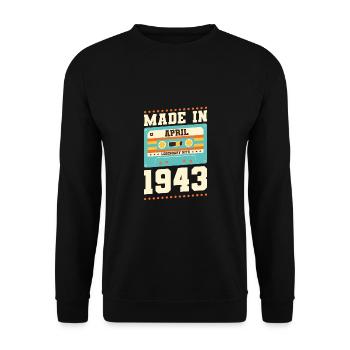 80. Geburtstag April Jahrgang 1943 Geschenkidee - Unisex Pullover - Schwarz - Vorne - Alina (178cm) & Michal (187cm)