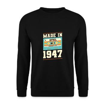 76e anniversaire Avril Né en 1947 Idée cadeau - Sweat-shirt Unisexe - noir - Devant - Alina (178cm) & Michal (187cm)