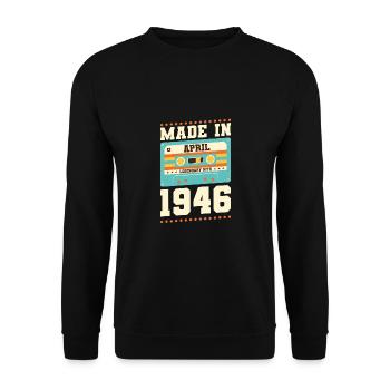 77. Geburtstag April Jahrgang 1946 Geschenkidee - Unisex Pullover - Schwarz - Vorne - Alina (178cm) & Michal (187cm)