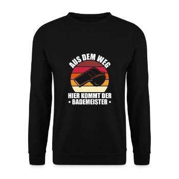 Badeaufsicht Pfeife Bademeister Geschenk - Unisex Pullover - Schwarz - Vorne - Alina (178cm) & Michal (187cm)