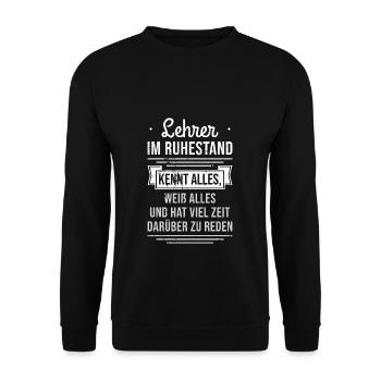 Lehrer im Ruhestand - Unisex Pullover - Schwarz - Vorne - Alina (178cm) & Michal (187cm)