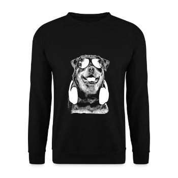 Rottweiler Sonnenbrille Kopfhörer Hund Rottweilerb - Unisex Pullover - Schwarz - Vorne - Alina (178cm) & Michal (187cm)