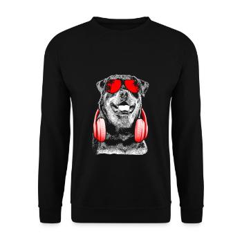 Rottweiler Sonnenbrille Kopfhörer Hund Rottweilerl - Unisex Pullover - Schwarz - Vorne - Alina (178cm) & Michal (187cm)