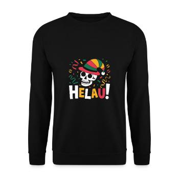 Lustiger Karneval Fasching Skull Helau - Unisex Pullover - Schwarz - Vorne - Alina (178cm) & Michal (187cm)