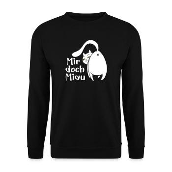 Katze lustig Miau egal lustige Sprüche Haustier - Unisex Pullover - Schwarz - Vorne - Alina (178cm) & Michal (187cm)