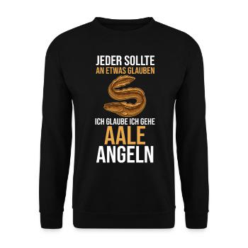 Angeln Angler Fischer Aal - Unisex Pullover - Schwarz - Vorne - Alina (178cm) & Michal (187cm)
