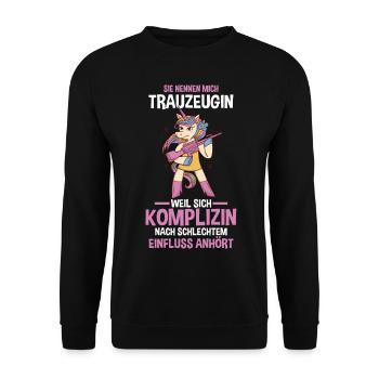 Trauzeugin - Unisex Pullover - Schwarz - Vorne - Alina (178cm) & Michal (187cm)